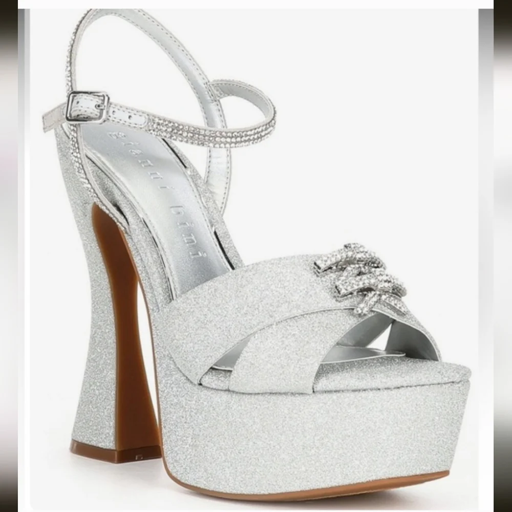 Gianni Bini Dempsey Glitter Rhinestone Bow Platform Sandals Size 9M - Picture 3 of 15